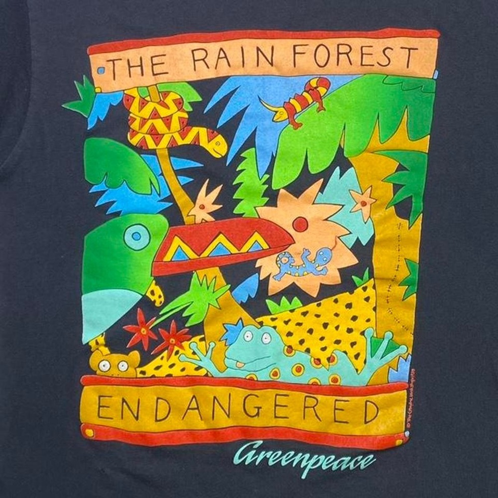 Vintage 80s Greenpeace x the rain‎ forest endangered animal nature shirt